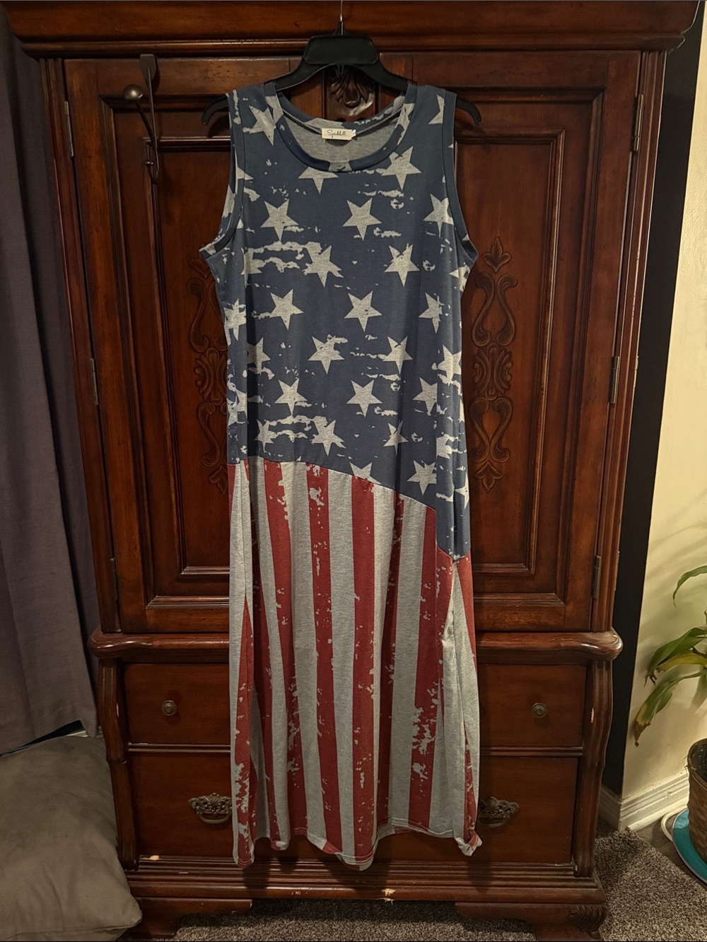 Sleeveless American Flag Maxi Dress - Blue/Red Stars & Stripes